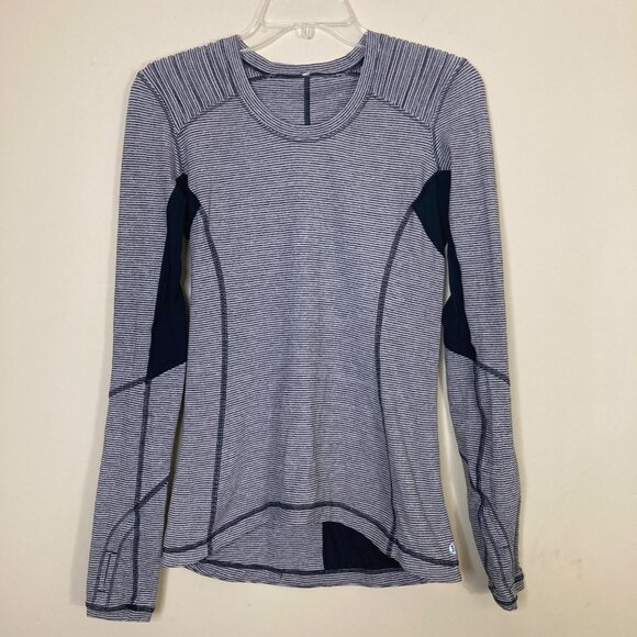 lululemon athletica Tops - Lululemon Star Runner Womens 6 Black Gray Tonka Stripe Reflective Sleeve Accent